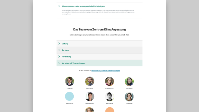 Web-Ansicht der Plattform ZentrumKlimaanpassung, bereitgestellt durch die Tojio GmbH