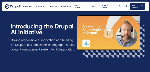 Screenshot der drupal.org website mit der Ankündigung der Drupal AI Initiative