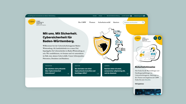 Ansicht der Website für die neue Behörde Cybersicherheitsagentur Baden-Württemberg, bereitgestellt durch Sirup GmbH