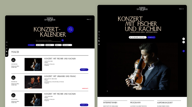 Mockup der Event-Übersicht auf der Website der Wiener Symphoniker, eine Case Study der Sirup GmbH