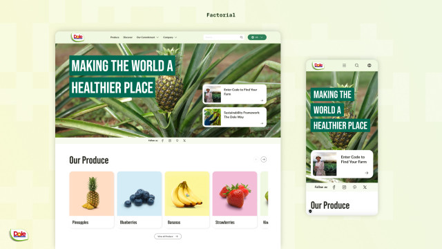 Dole Website-Ansicht als Mockup abgebildet, entwickelt von der Factorial GmbH