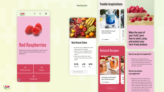 Dole Website-Ansicht auf mobilem Gerät als Mockup abgebildet, entwickelt von der Factorial GmbH