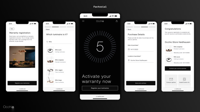 Mockup der Occhio Website in der mobilen Ansicht, entwickelt von der Factorial GmbH