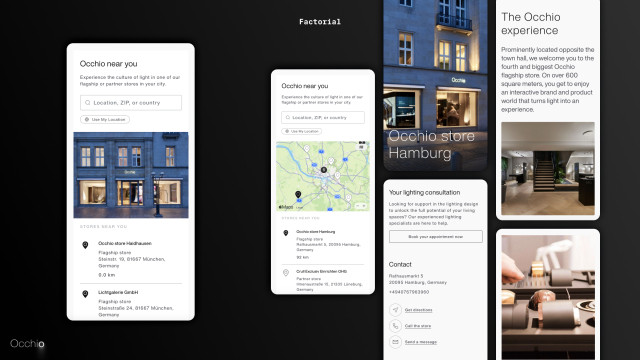 Mockup der Occhio Website in der mobilen Ansicht, entwickelt von der Factorial GmbH