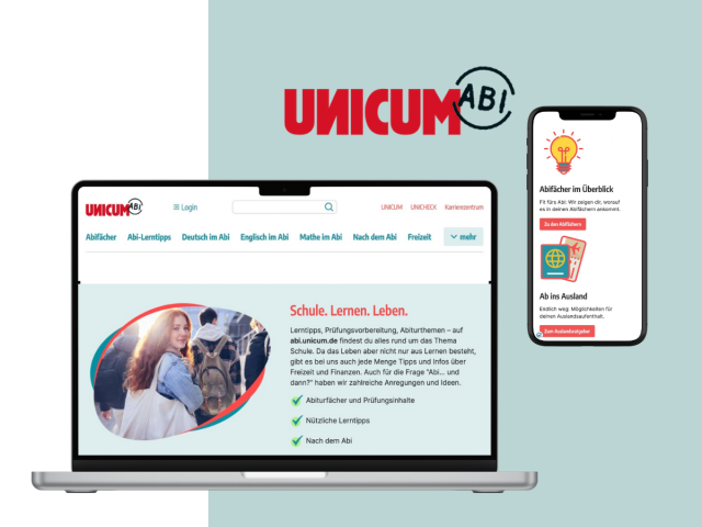 Ansicht der Website von Unicum, bereitgestellt durch die Reinblau eG