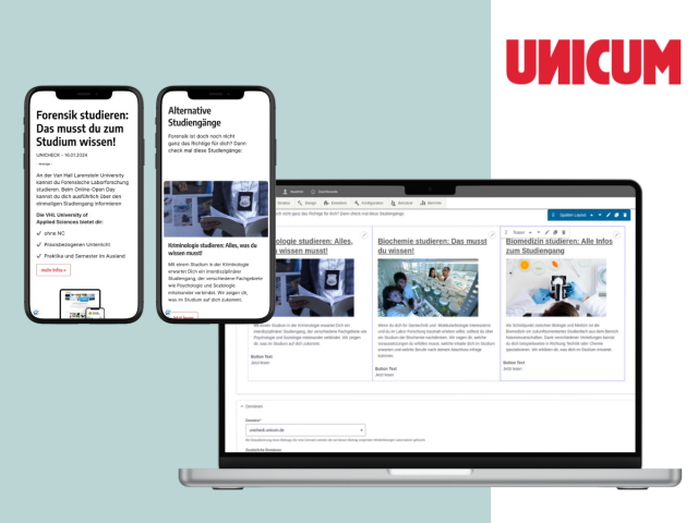 Ansicht der Website von Unicum, bereitgestellt durch die Reinblau eG