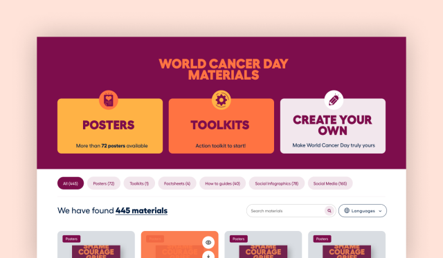 Web-Ansicht der Website des World Cancer Day, bereitgestellt durch die 1xINTERNET GmbH
