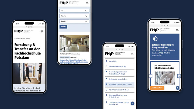 Mockup der Website der Fachhochschule Potsdam in der mobilen Ansicht, bereitgestellt durch die Brandcode GmbH