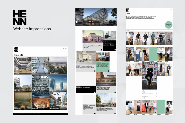 Web-Ansicht der Website des Architekturbüros Henn auf verschiedenen Geräten, bereitgestellt durch die arocom GmbH