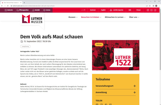 Website der LutherMuseen, bereitgestellt von der Leanlabs GmbH