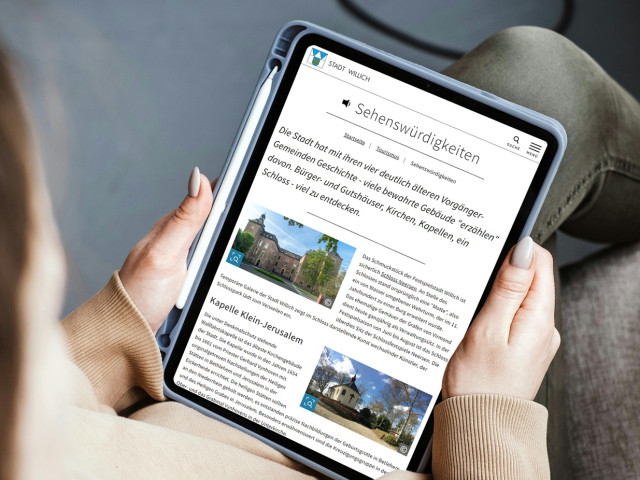 Tablet-Ansicht der Website der Stadt Willich, bereitgestellt durch Kommunales Rechenzentrum Niederrhein