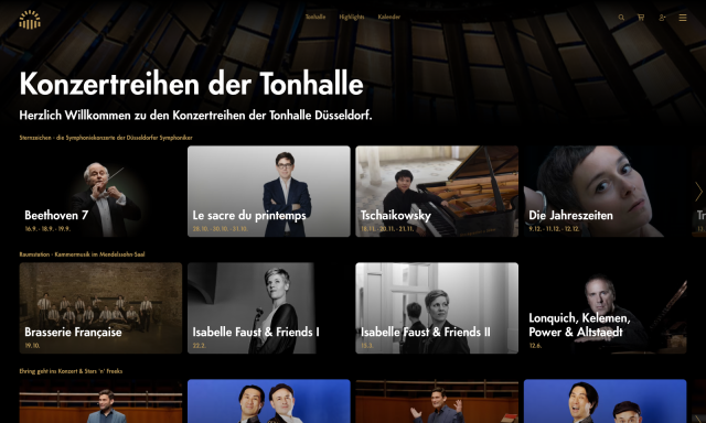 Ansicht der Website der Tonhalle Düsseldorf, bereitgestellt durch die Bitmade GmbH