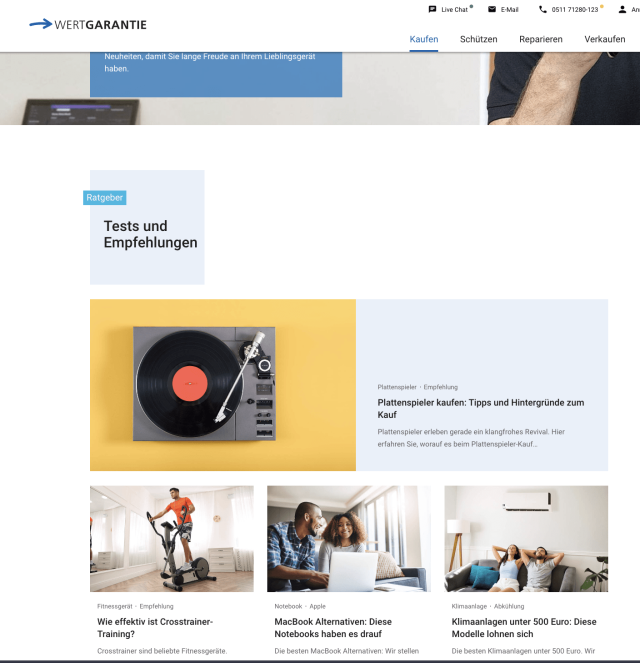Web- und Mobil-Ansicht der Website von Wertgarantie, bereitgestellt durch die erdfisch GbR