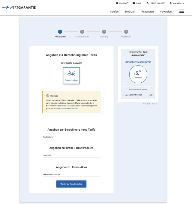 Web- und Mobil-Ansicht der Website von Wertgarantie, bereitgestellt durch die erdfisch GbR