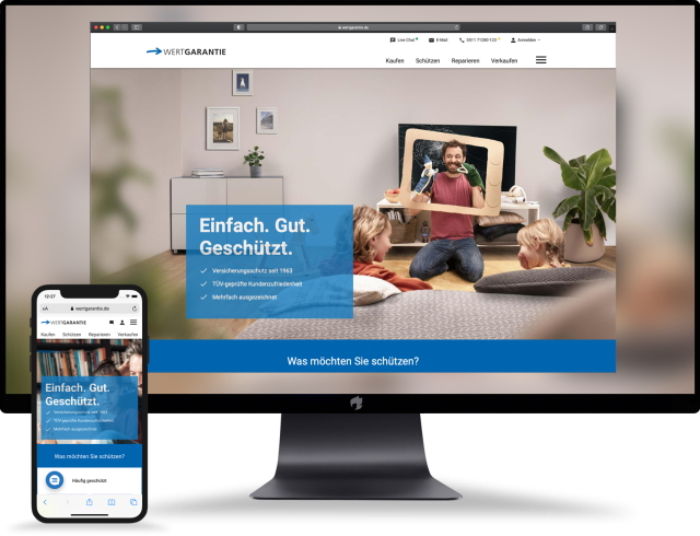 Web- und Mobil-Ansicht der Website von Wertgarantie, bereitgestellt durch die erdfisch GbR