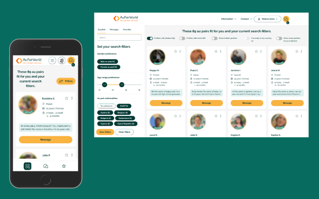 Webansicht der Website von AuPairWorld auf einer Desktop und einer mobilen Ansicht