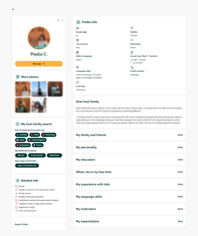 Webansicht der Website von AuPairWorld auf einem Tablet-Display.