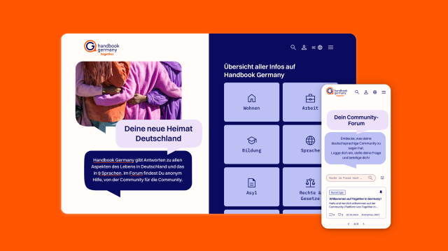Ansicht der Web-Oberfläche der neuen Web Anwendung Handbooks Germany auf einem Desktop und einem Mobile Display.