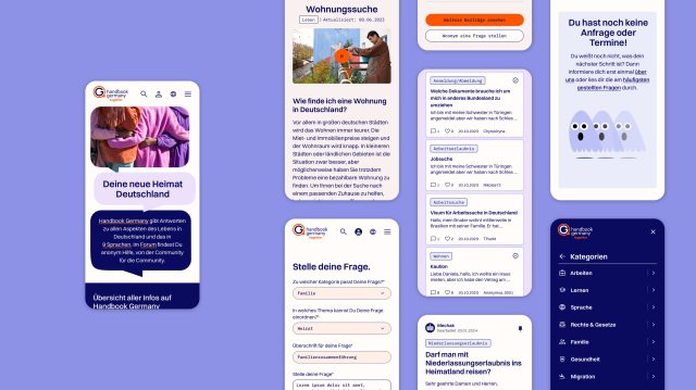Ansicht der Oberfläche der neuen Web-Anwendung von Handbooks Germany auf verschiedenen Mobile Displays.