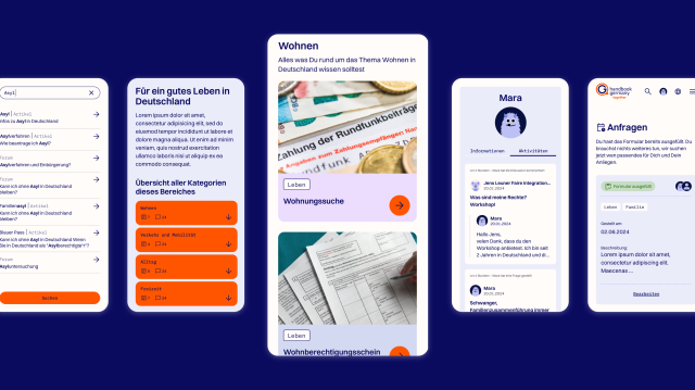 Ansicht der Oberfläche der neuen Web-Anwendung von Handbooks Germany auf verschiedenen Mobile Displays.