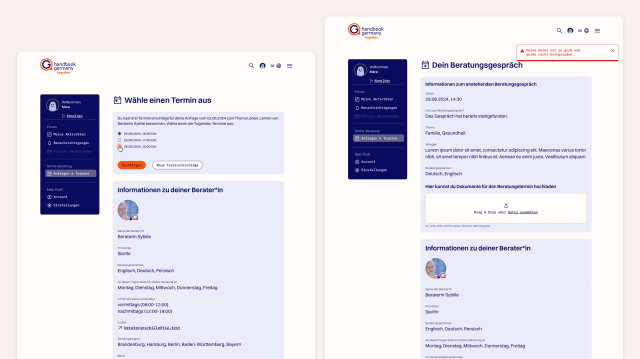 Ansicht der Oberfläche der neuen Web-Anwendung von Handbooks Germany im Tablet Format.